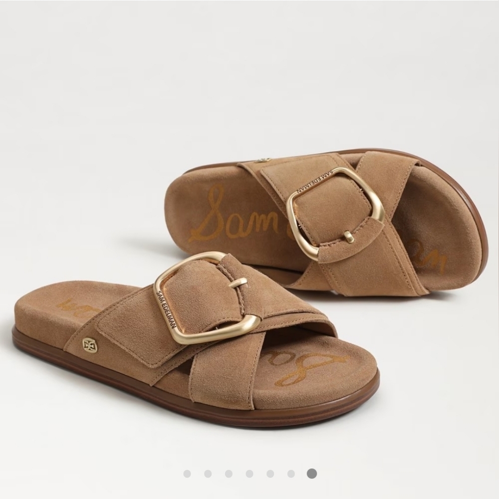Sam Edelman Brown Slide Sandals with Gold Buckle